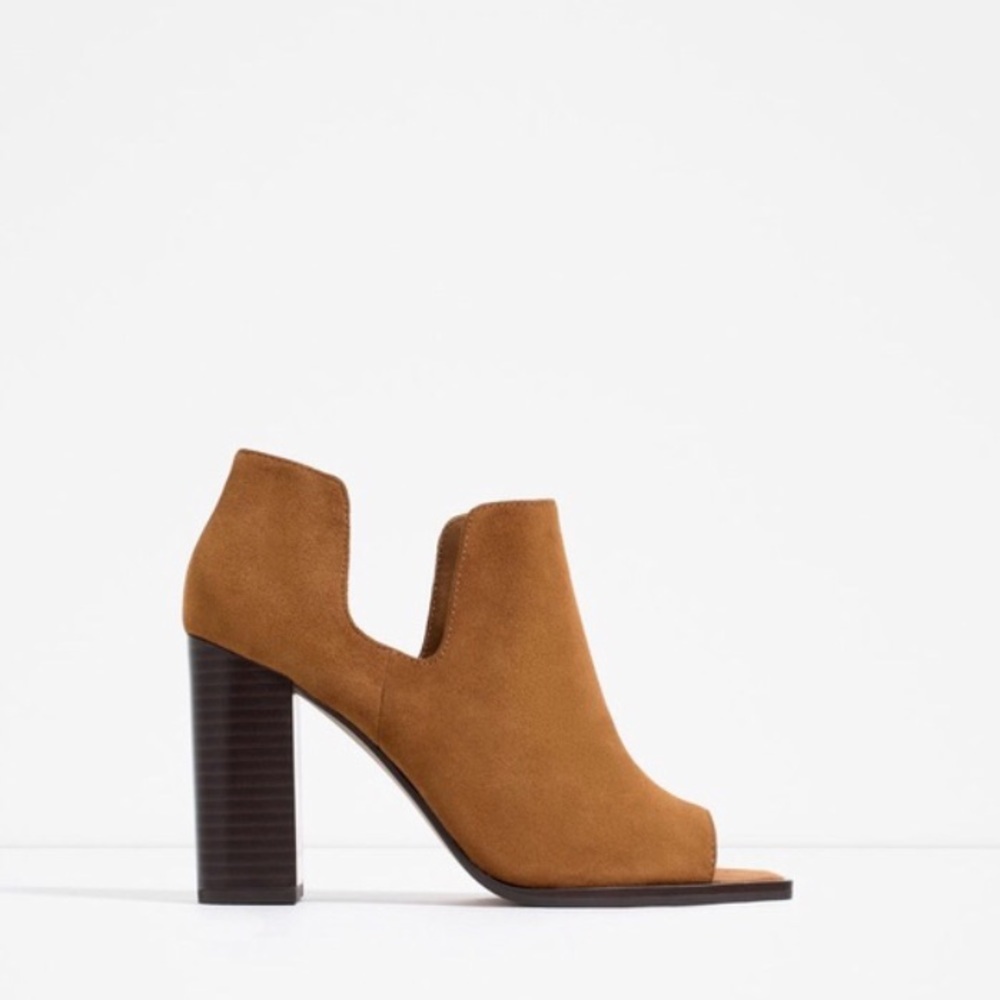 ZARA 100% LEATHER LIMITED EDITION TAN OPEN ANKLE BOOTS BRAND NEW WITH TAGS US 10